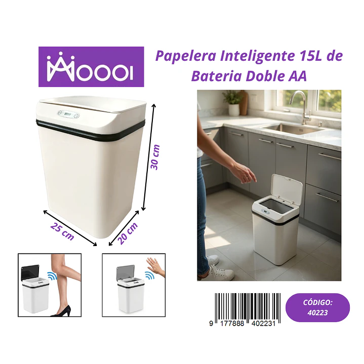 Papelera Inteligente 15L de Bateria Doble AA Precio publicado al por mayor 3 unidades del mismo 1