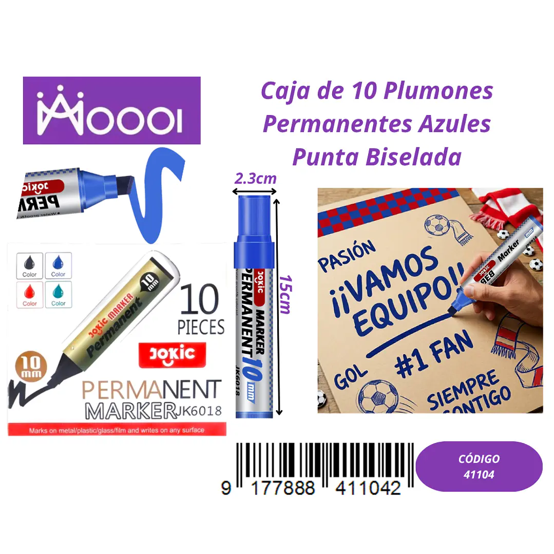 Caja de 10 Plumones Permanentes Azul Precio publicado al por mayor 3 unidades del mismo 1