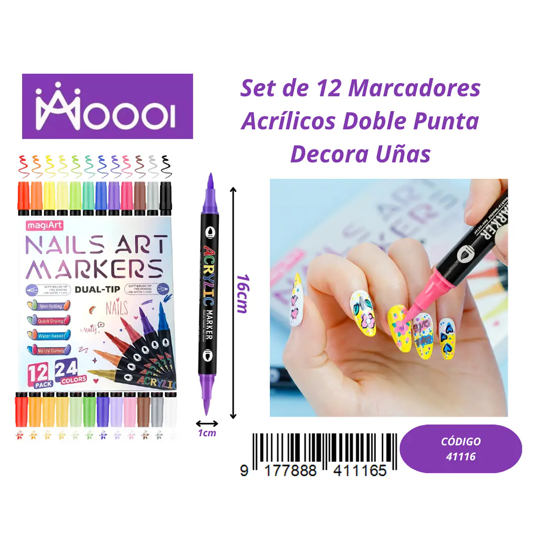 Set de 12 Marcadores Doble Punto Decora Uñas Precio publicado al por mayor 3 unidades del mismo 1