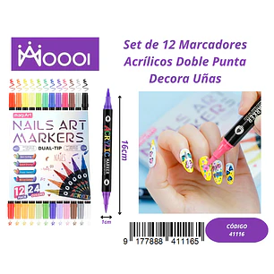 Set de 12 Marcadores Doble Punto Decora Uñas Precio publicado al por mayor 3 unidades del mismo