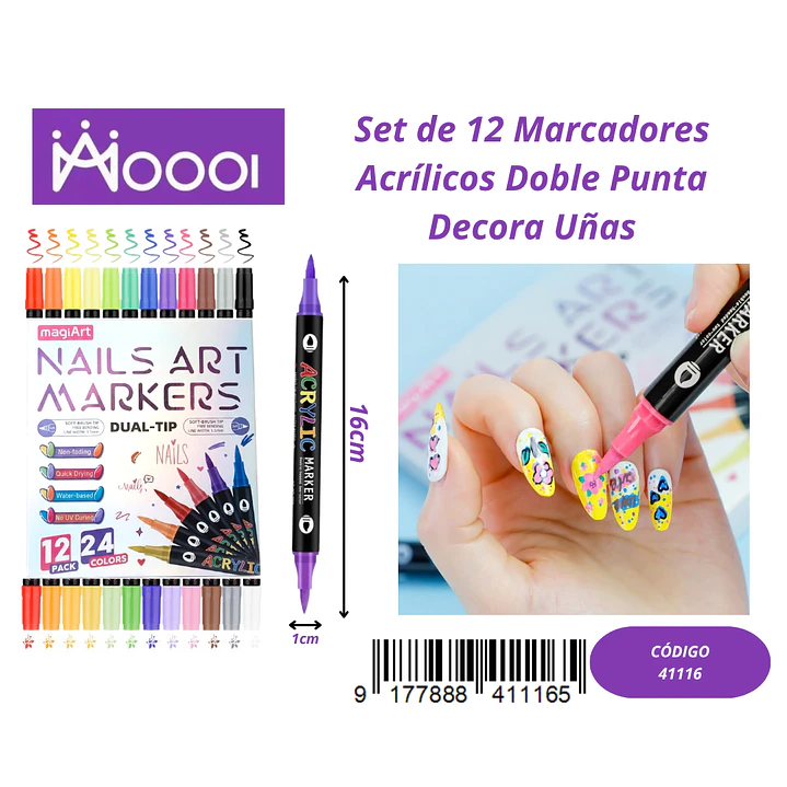 Set de 12 Marcadores Doble Punto Decora Uñas Precio publicado al por mayor 3 unidades del mismo 1