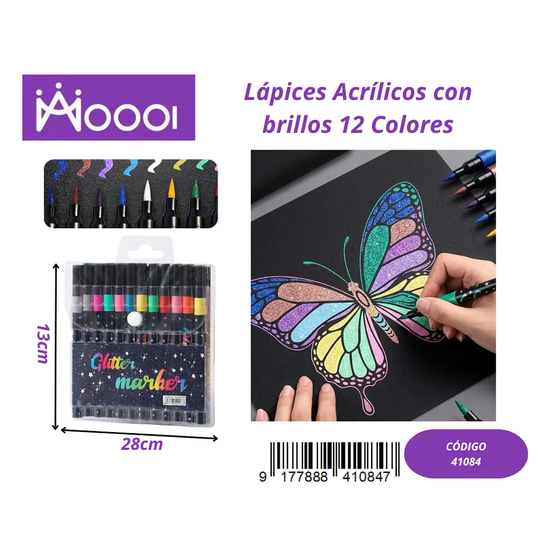 SET DE 12 MARCADORES DE COLORES ACRILICOS CON BRILLO Precio publicado al por mayor 3 unidades del mismo 1