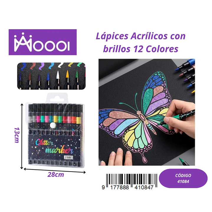 SET DE 12 MARCADORES DE COLORES ACRILICOS CON BRILLO Precio publicado al por mayor 3 unidades del mismo 1