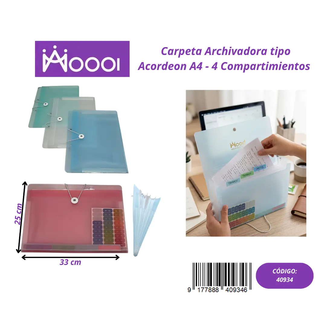 Carpeta Archivadora A4 Tipo Acordeón 4C Precio publicado al por mayor 3 unidades del mismo 1