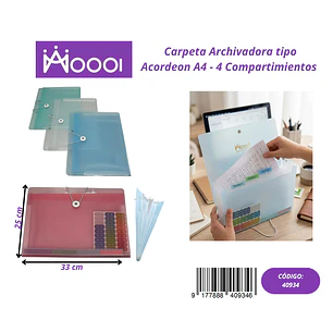 Carpeta Archivadora A4 Tipo Acordeón 4C Precio publicado al por mayor 3 unidades del mismo