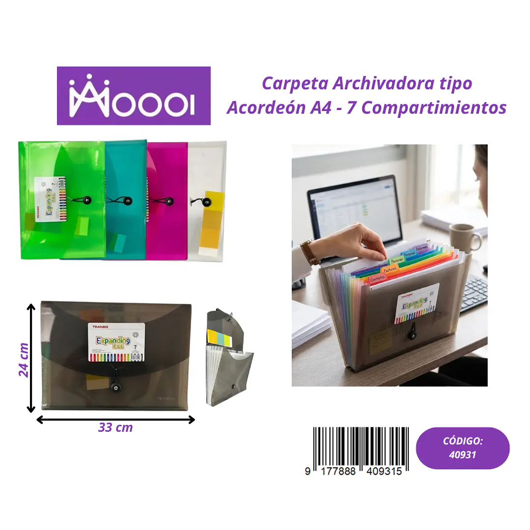 Carpeta Archivadora A4 Tipo Acordeón 7C Precio publicado al por mayor 3 unidades del mismo 1