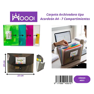 Carpeta Archivadora A4 Tipo Acordeón 7C Precio publicado al por mayor 3 unidades del mismo