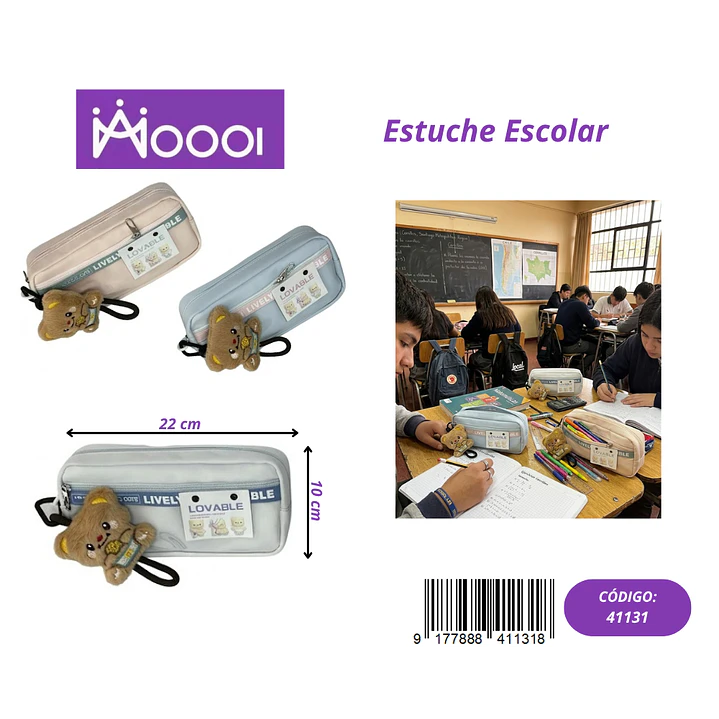 ESTUCHE ESCOLAR UNICOLOR OSO UNISEX Precio publicado al por mayor 3 unidades del mismo 1