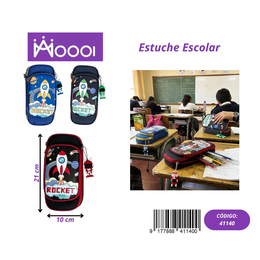 ESTUCHE ESCOLAR DISEÑO COHETE MASCULINO Precio publicado al por mayor 3 unidades del mismo 1