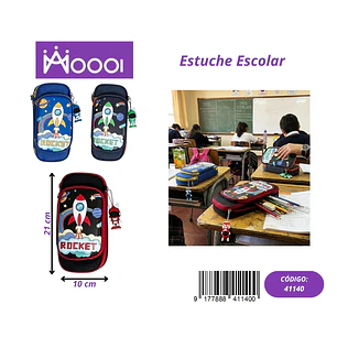 ESTUCHE ESCOLAR DISEÑO COHETE MASCULINO Precio publicado al por mayor 3 unidades del mismo