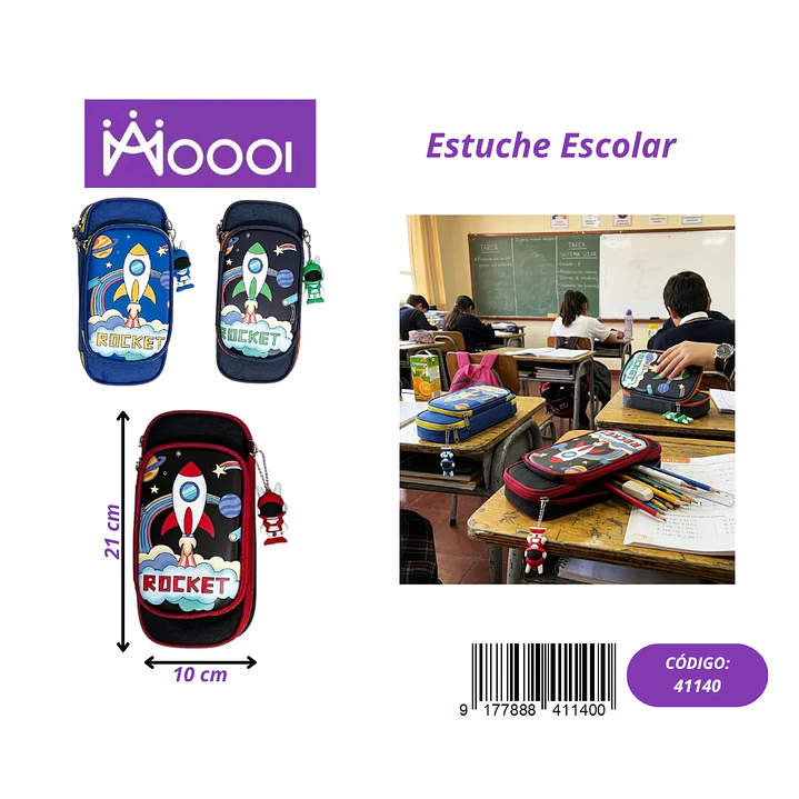 ESTUCHE ESCOLAR DISEÑO COHETE MASCULINO Precio publicado al por mayor 3 unidades del mismo 1