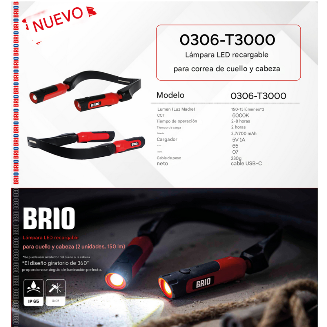 Linterna Led Para Cabeza y Cuello 2 Focos 150 Lúmenes Recarcable 2