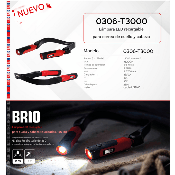 Linterna Led Para Cabeza y Cuello 2 Focos 150 Lúmenes Recarcable 2