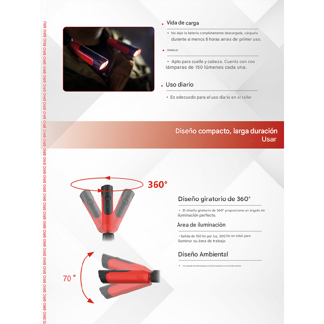 Linterna Led Para Cabeza y Cuello 2 Focos 150 Lúmenes Recarcable 3