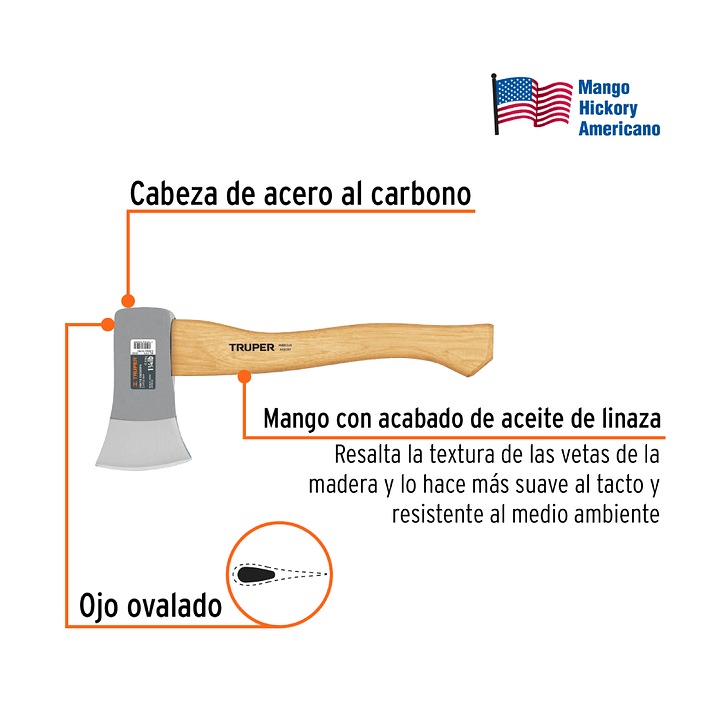 Hacha Cazador 1.1/4 lbs Mango Hickory 14