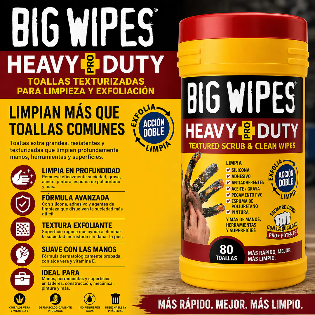 Big Wipes Heavy Duty 80 Toallas Limpia Manos Industrial NSF 2