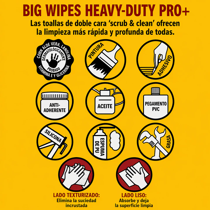 Big Wipes Heavy Duty 80 Toallas Limpia Manos Industrial NSF 3