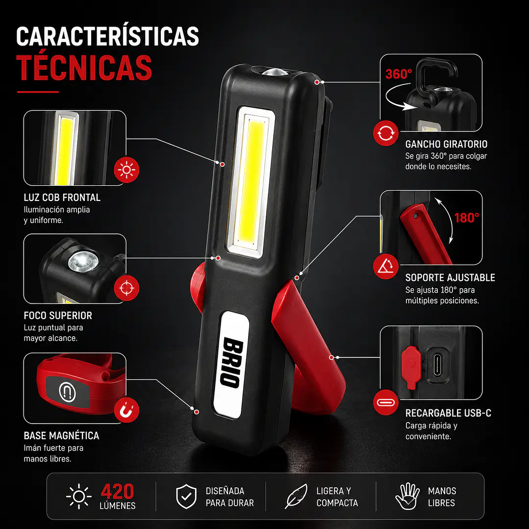 Linterna Led Recargable 420 Lúmenes Imantada 4