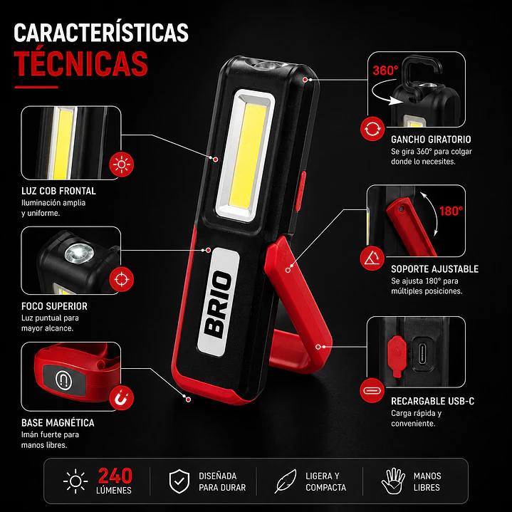 Linterna Led Recargable 240 Lúmenes Imantada 4