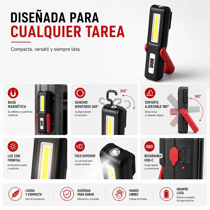 Linterna Led Recargable 240 Lúmenes Imantada 5