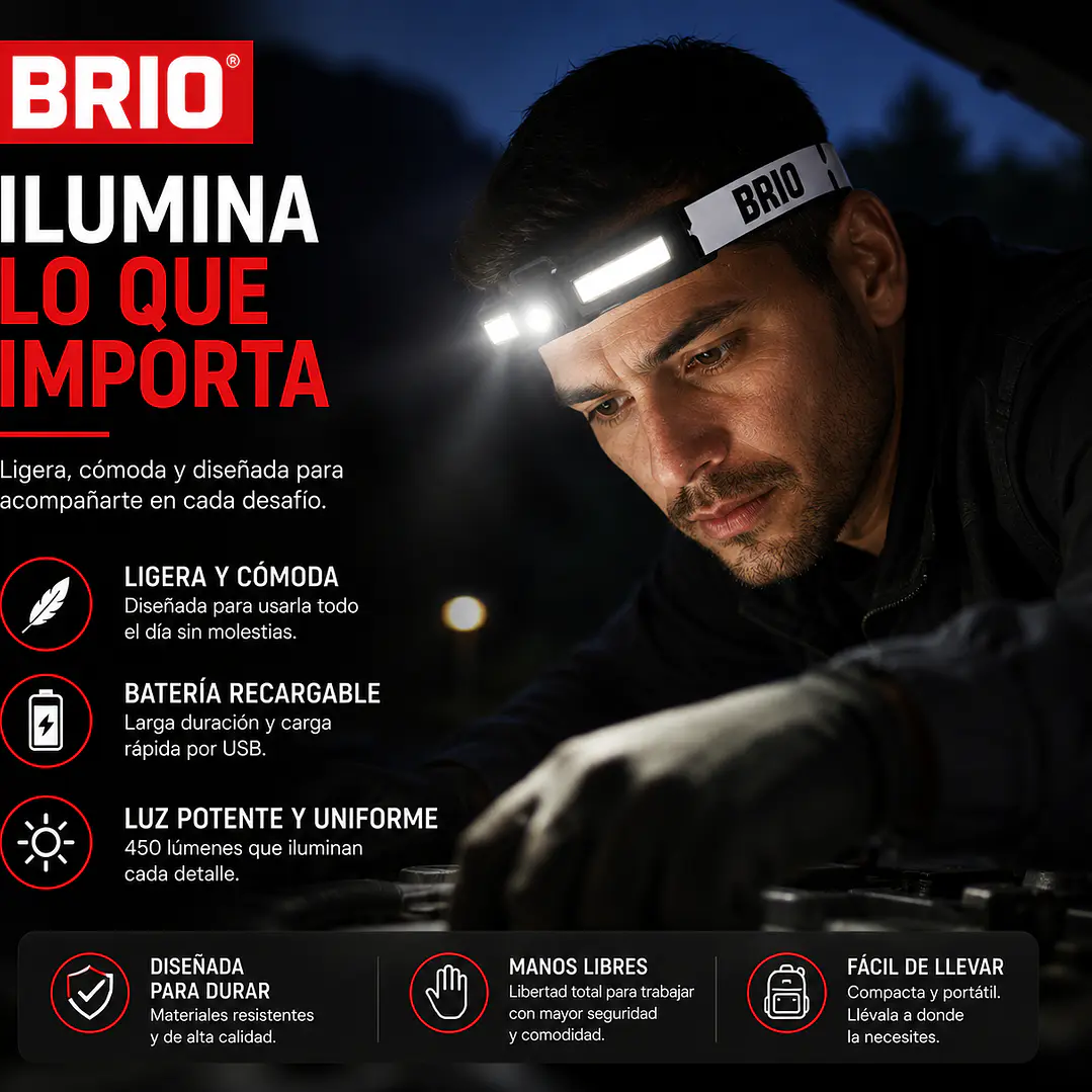 Linterna Led Manos Libres 450 Lumenes Recargable  3