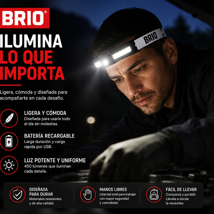 Linterna Led Manos Libres 450 Lumenes Recargable  3