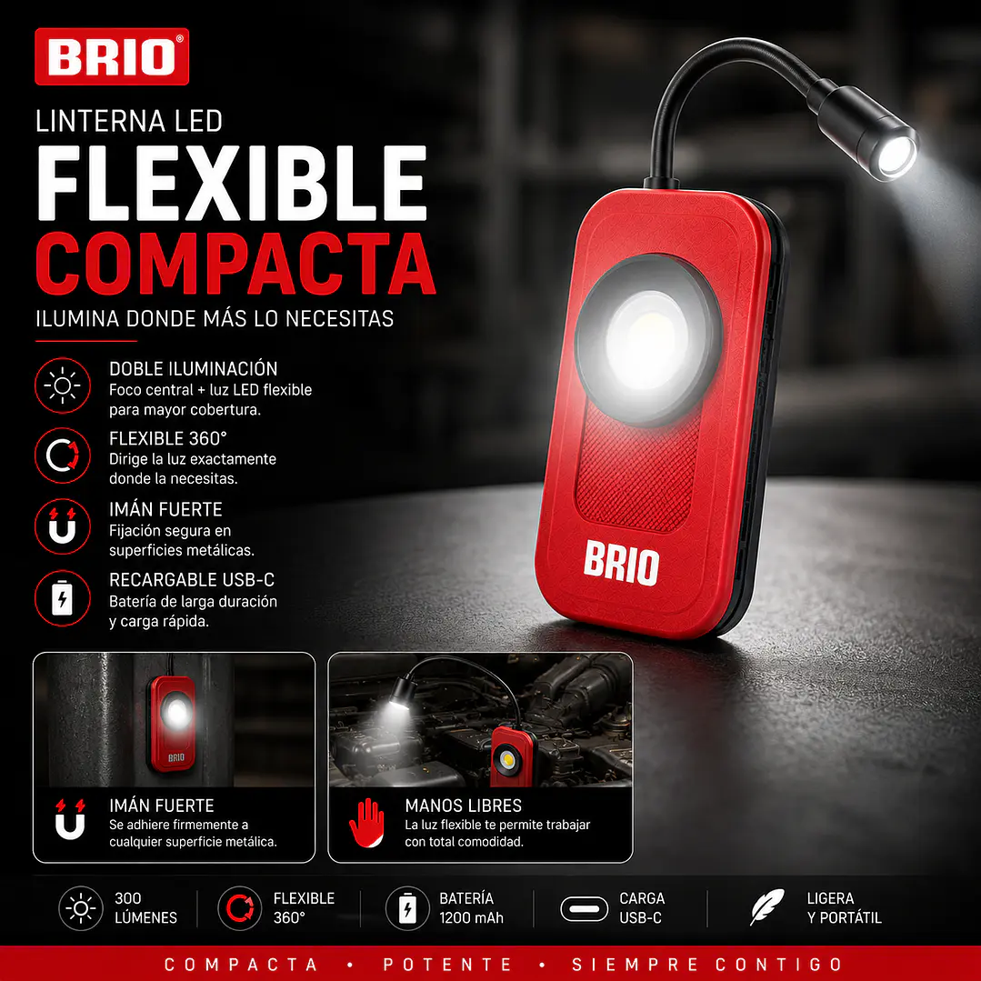 Linterna Led De Bolsillo 300 Lúmenes C/ Extensión Flexible 2