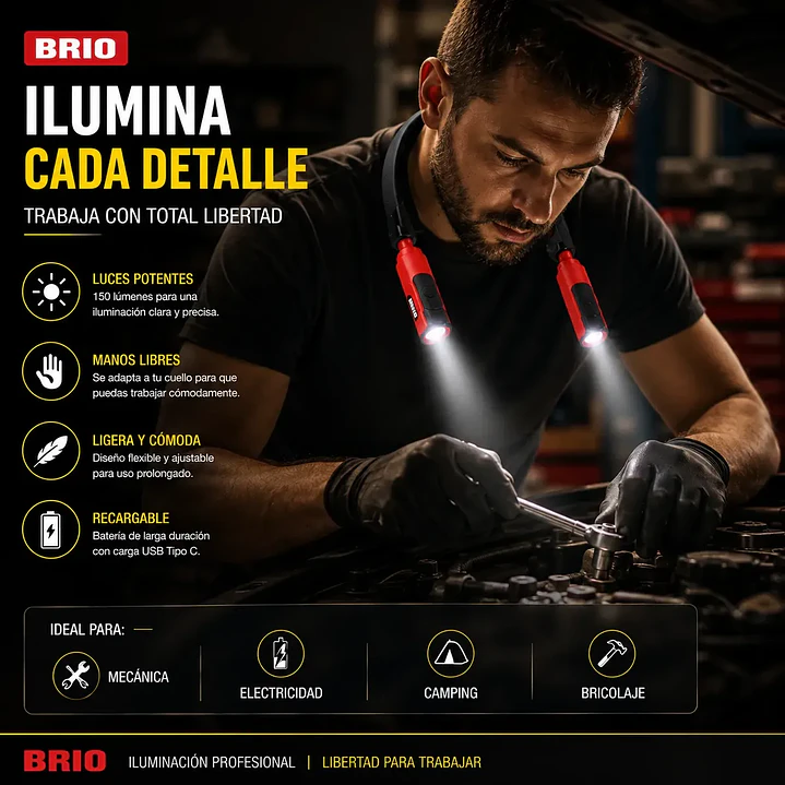 Linterna Led Para Cabeza y Cuello 2 Focos 150 Lúmenes Recargable 3