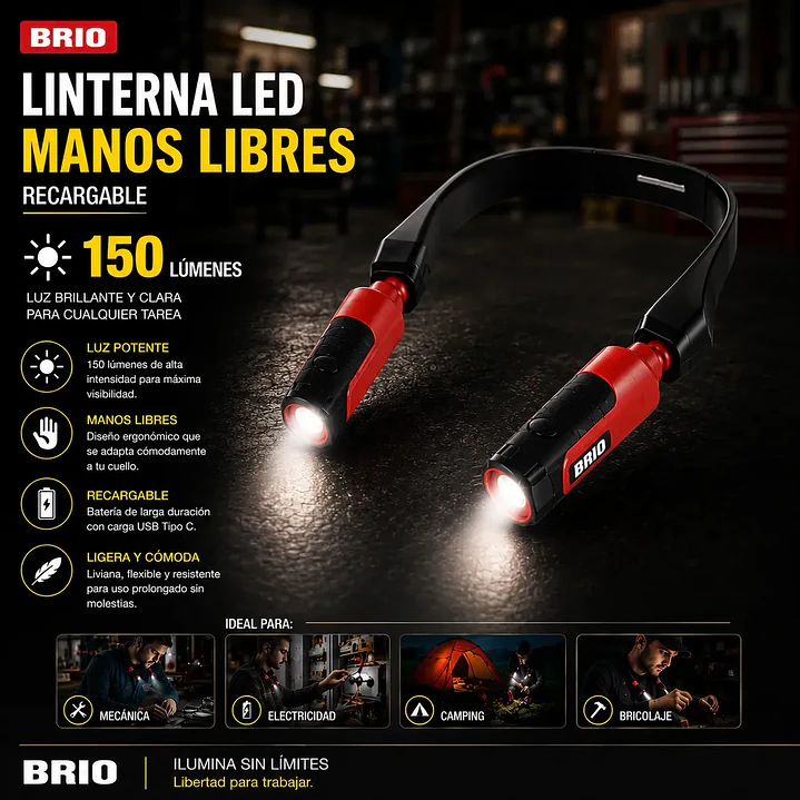 Linterna Led Para Cabeza y Cuello 2 Focos 150 Lúmenes Recargable 2