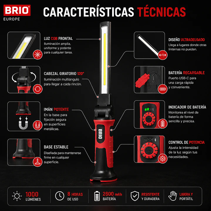 Linterna Led 1000 Lumenes Ultra Delgada Imantada 4