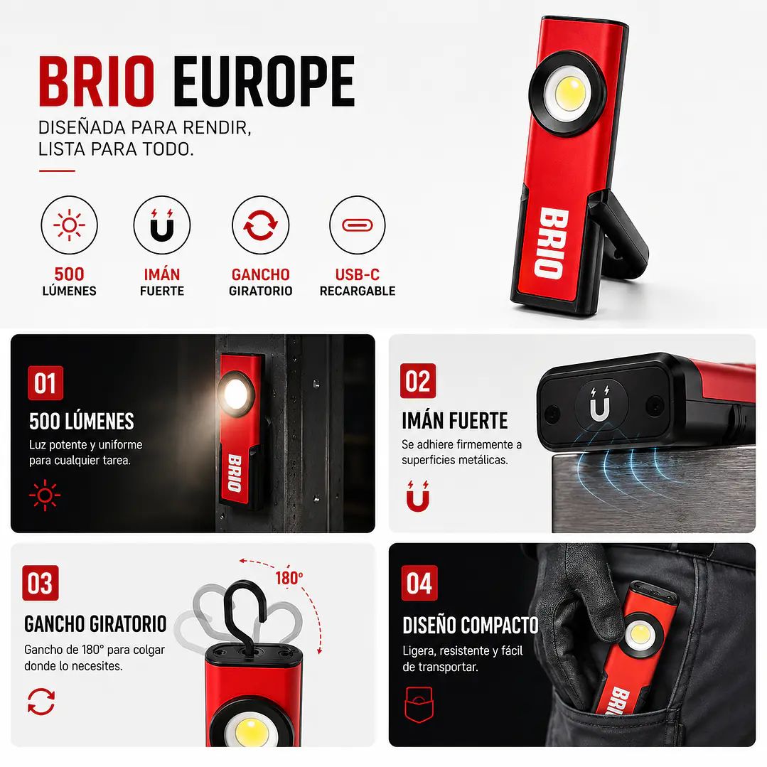 Linterna Led 500 Lúmenes Recargable Imantada 5