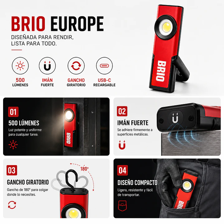 Linterna Led 500 Lúmenes Recargable Imantada 5