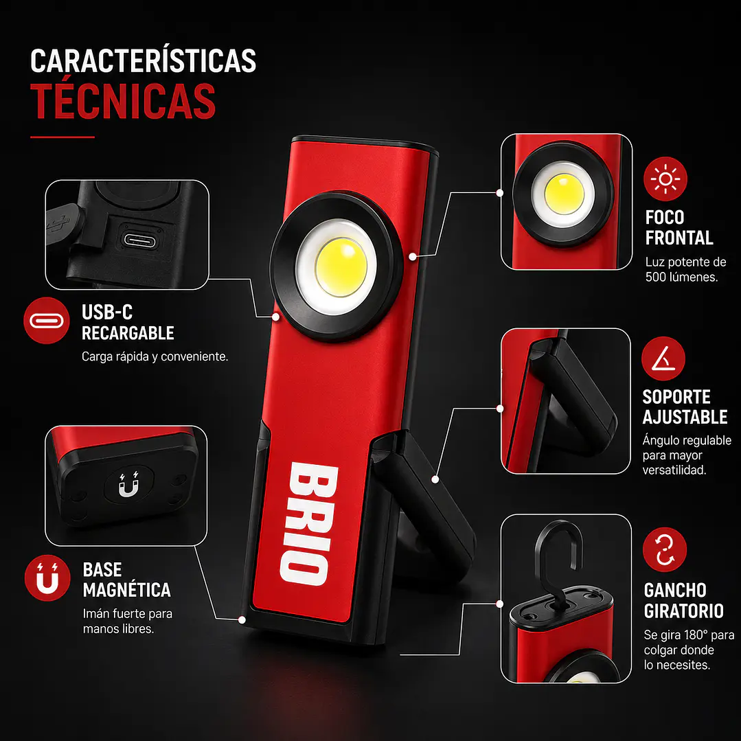 Linterna Led 500 Lúmenes Recargable Imantada 4