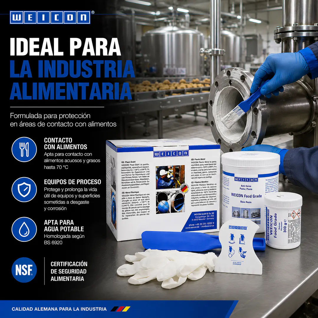 Resina Epoxi Antidesgaste y Corrosión Grado Alimenticio Weicon Food Grade 3