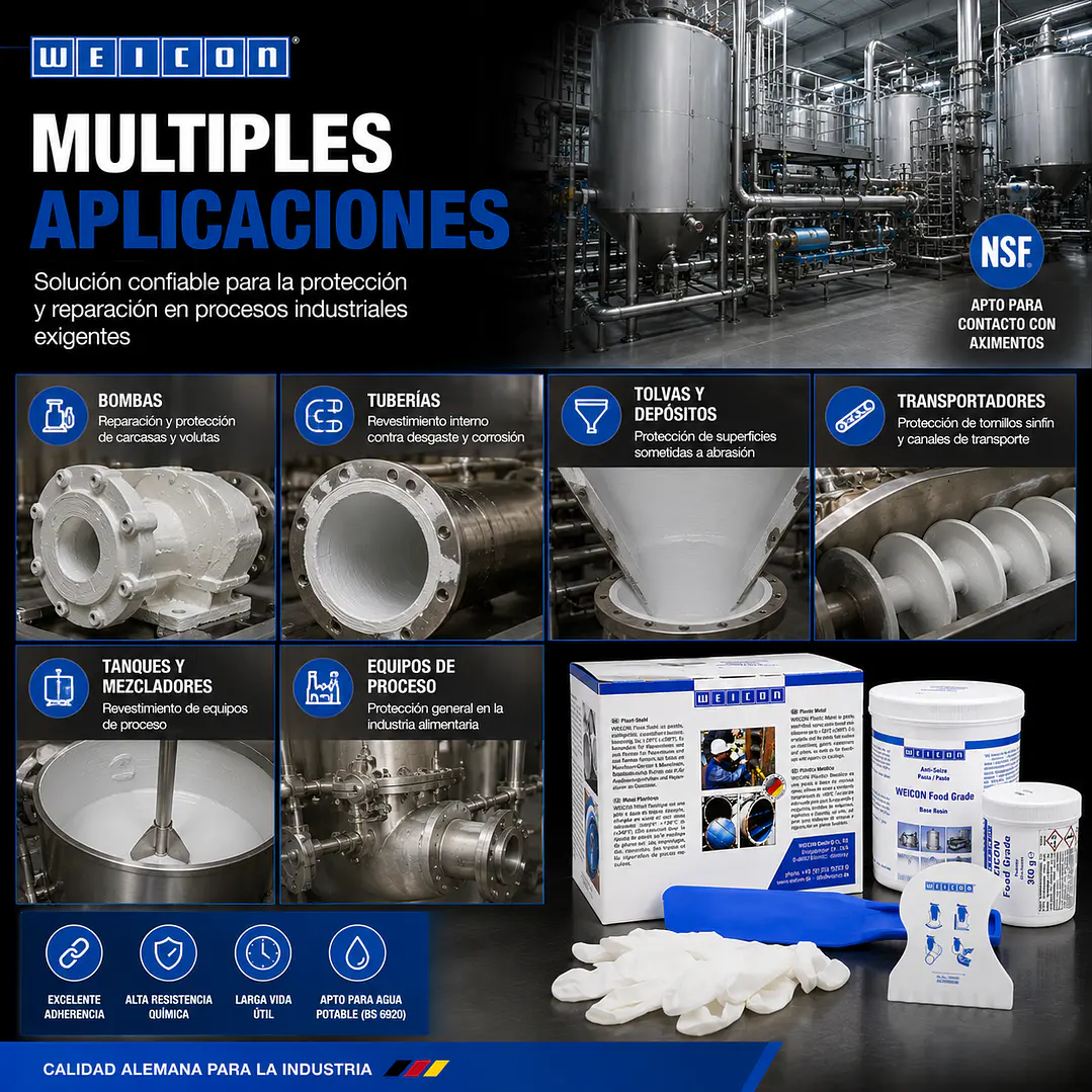 Resina Epoxi Antidesgaste y Corrosión Grado Alimenticio Weicon Food Grade 5