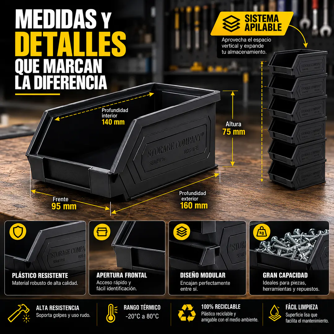 Kit X 10 Cajas Apilables Plásticas 16x 9,5x 7,5 Cms 1PLZ 3