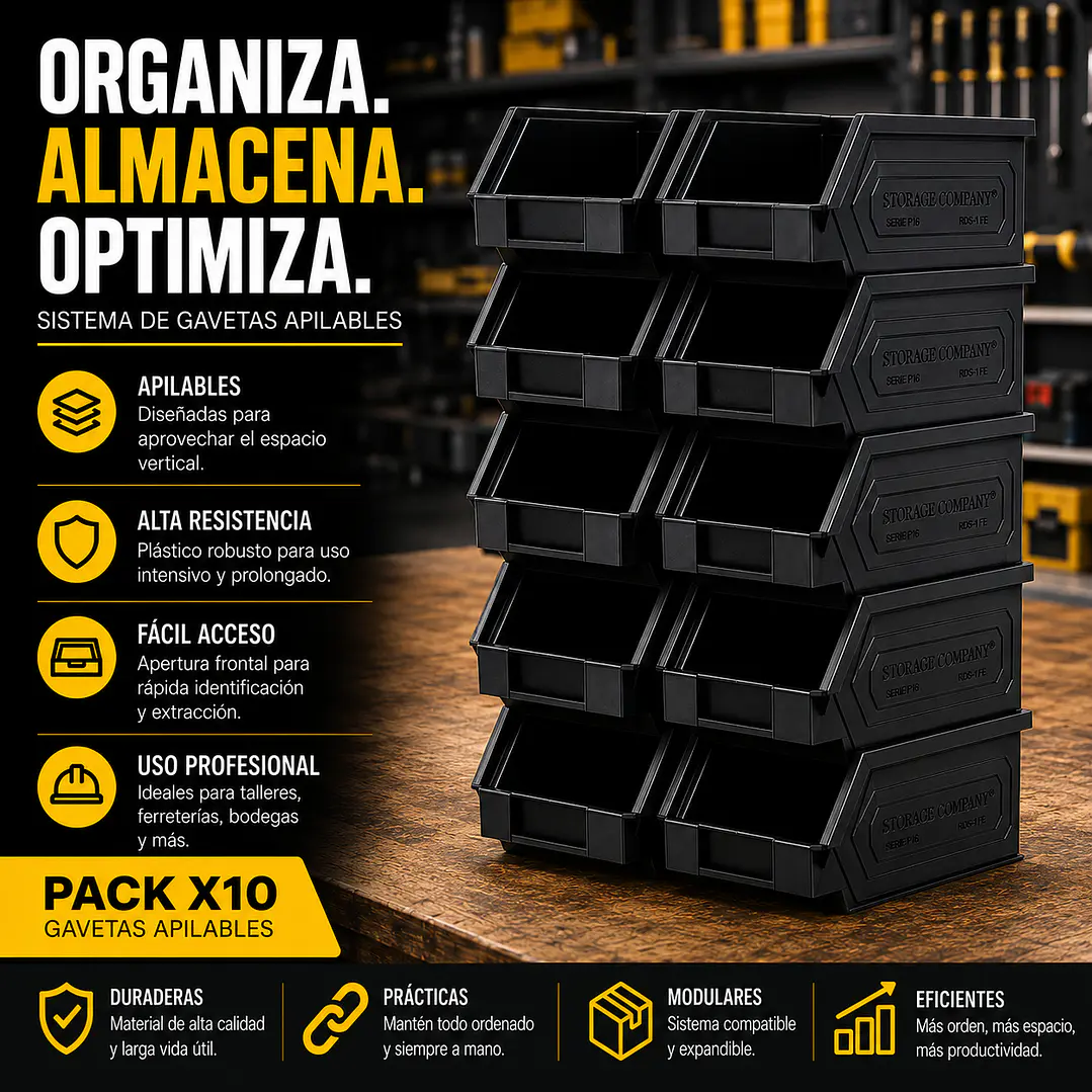 Kit X 10 Cajas Apilables Plásticas 16x 9,5x 7,5 Cms 1PLZ 2