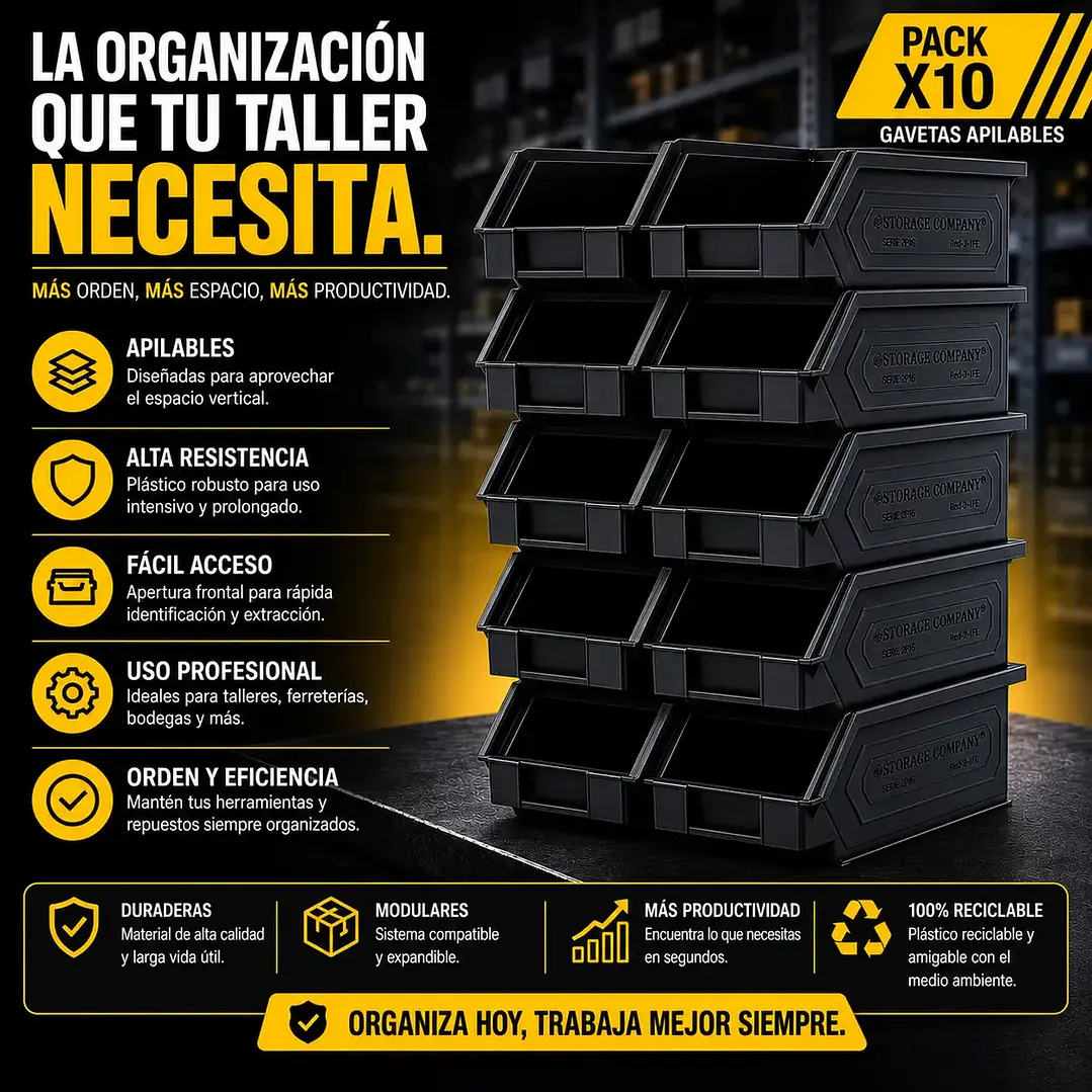 Kit X 10 Cajas Apilables Plásticas 23 x 14 x 13 Cms 2PLZ 4