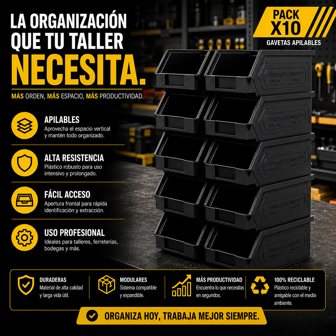 Kit X 10 Cajas Apilables Plásticas 16 x 9,5 x 7,5 Cms 1PLZ 4