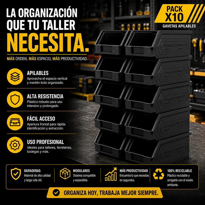 Kit X 10 Cajas Apilables Plásticas 16 x 9,5 x 7,5 Cms 1PLZ 4
