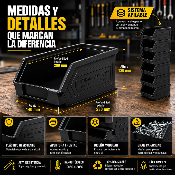 Kit X 10 Cajas Apilables Plásticas 23 x 14 x 13 Cms 2PLZ 3