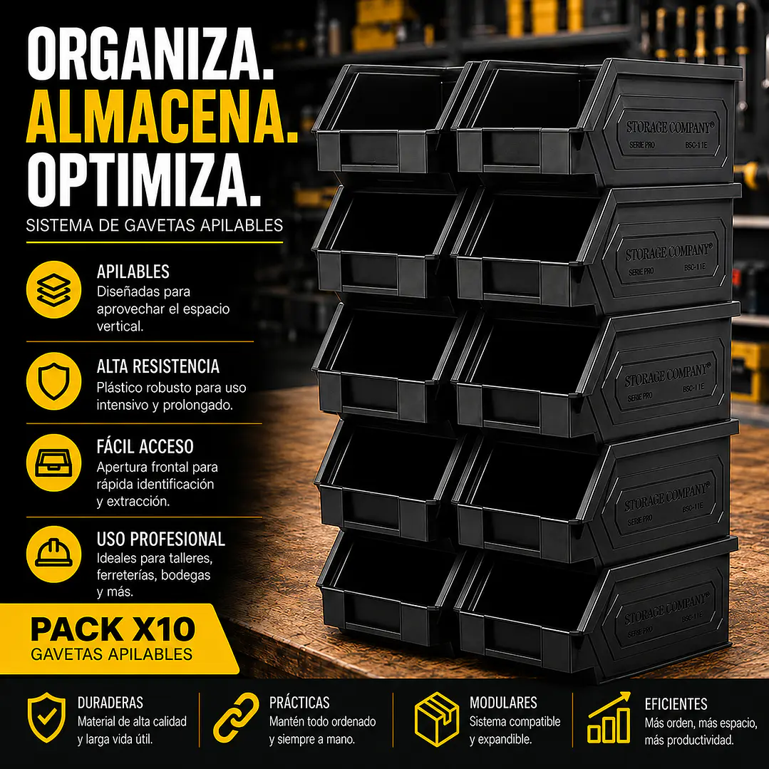 Kit X 10 Cajas Apilables Plásticas 23 x 14 x 13 Cms 2PLZ 2