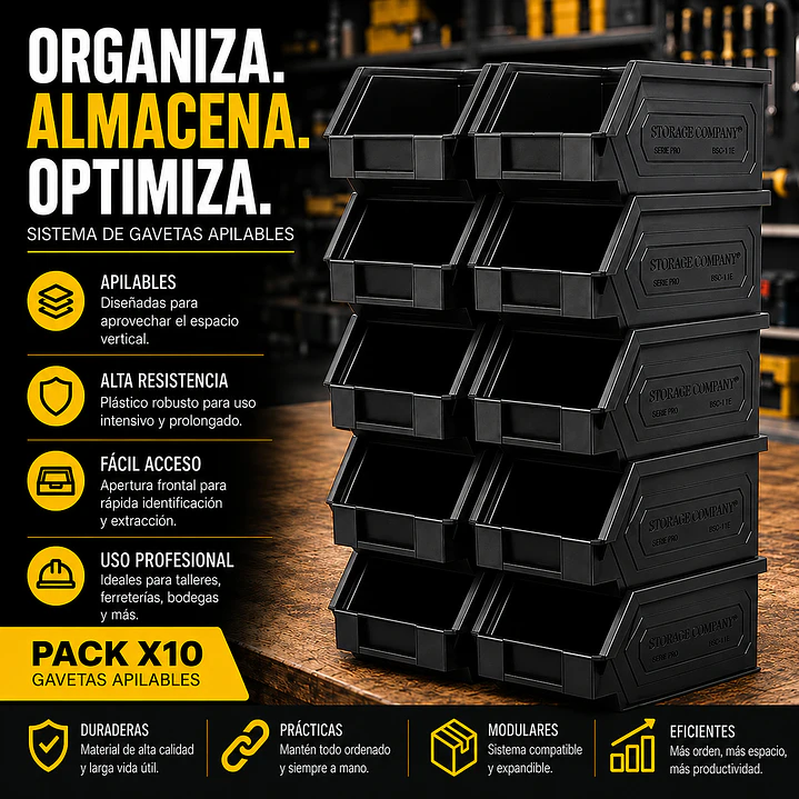 Kit X 10 Cajas Apilables Plásticas 23 x 14 x 13 Cms 2PLZ 2