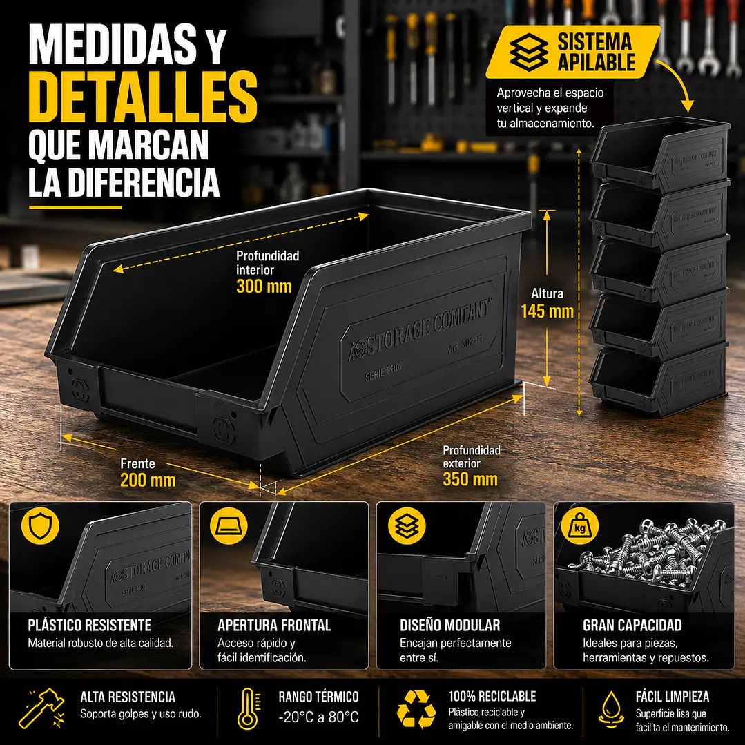 Kit X 10 Cajas Apilables Plásticas 35 x 20 x 14,5 Cms 3A2PL 3