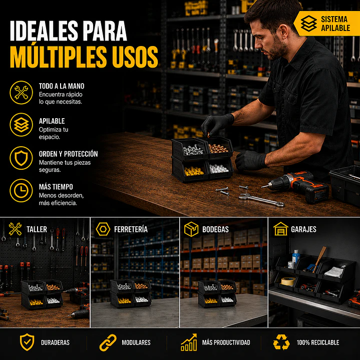 Kit X 10 Cajas Apilables Plásticas 16 x 9,5 x 7,5 Cms 1PLZ 5