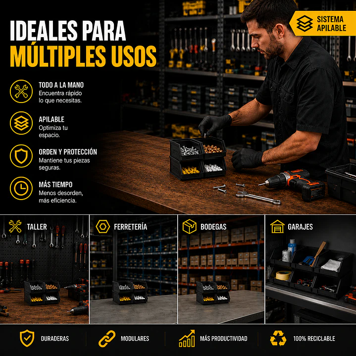 Kit X 10 Cajas Apilables Plásticas 23 x 14 x 13 Cms 2PLZ 5