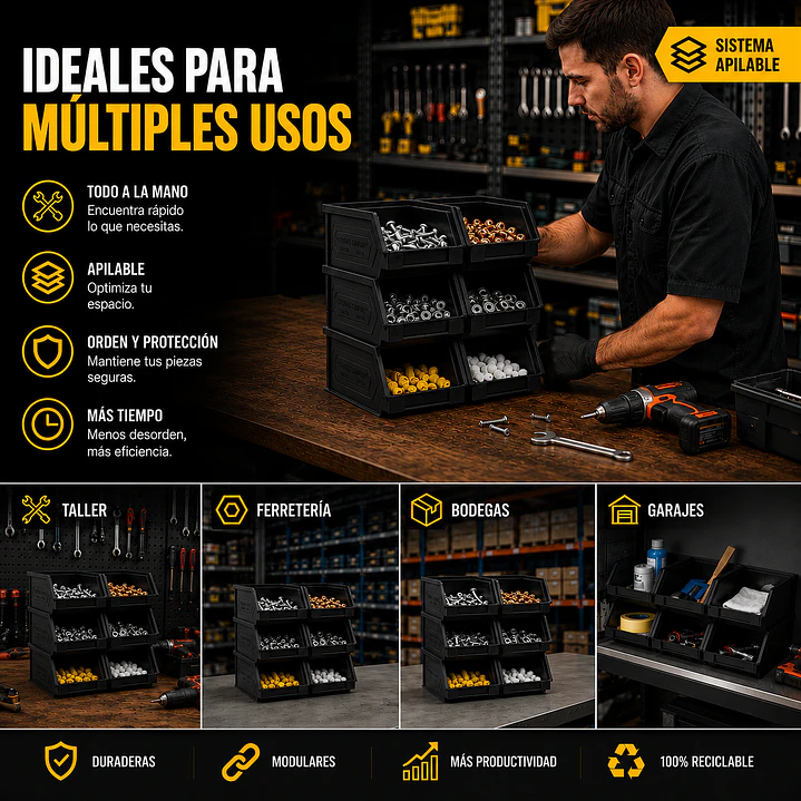 Kit X 10 Cajas Apilables Plásticas 35 x 20 x 14,5 Cms 3A2PL 5