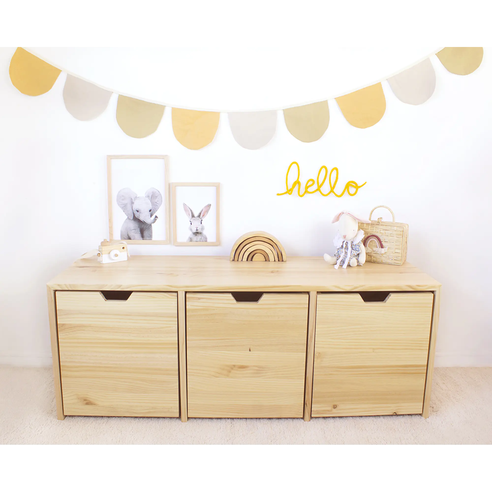 Mueble organizador de madera natural / cajones con ruedas ocultas (opción 2, 3 o 4 cajones)  2