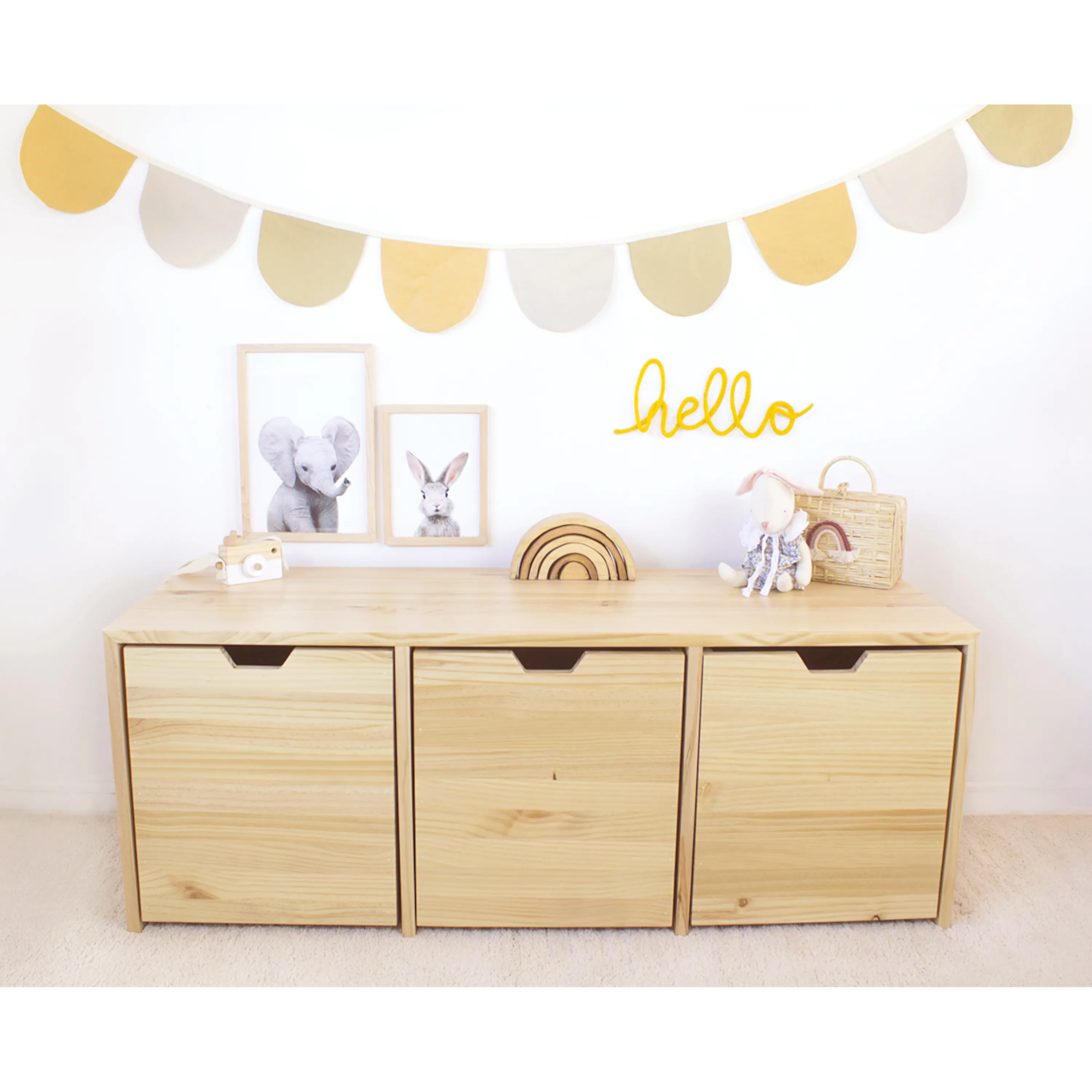 Mueble organizador de madera natural / cajones con ruedas ocultas (opción 2, 3 o 4 cajones)  2