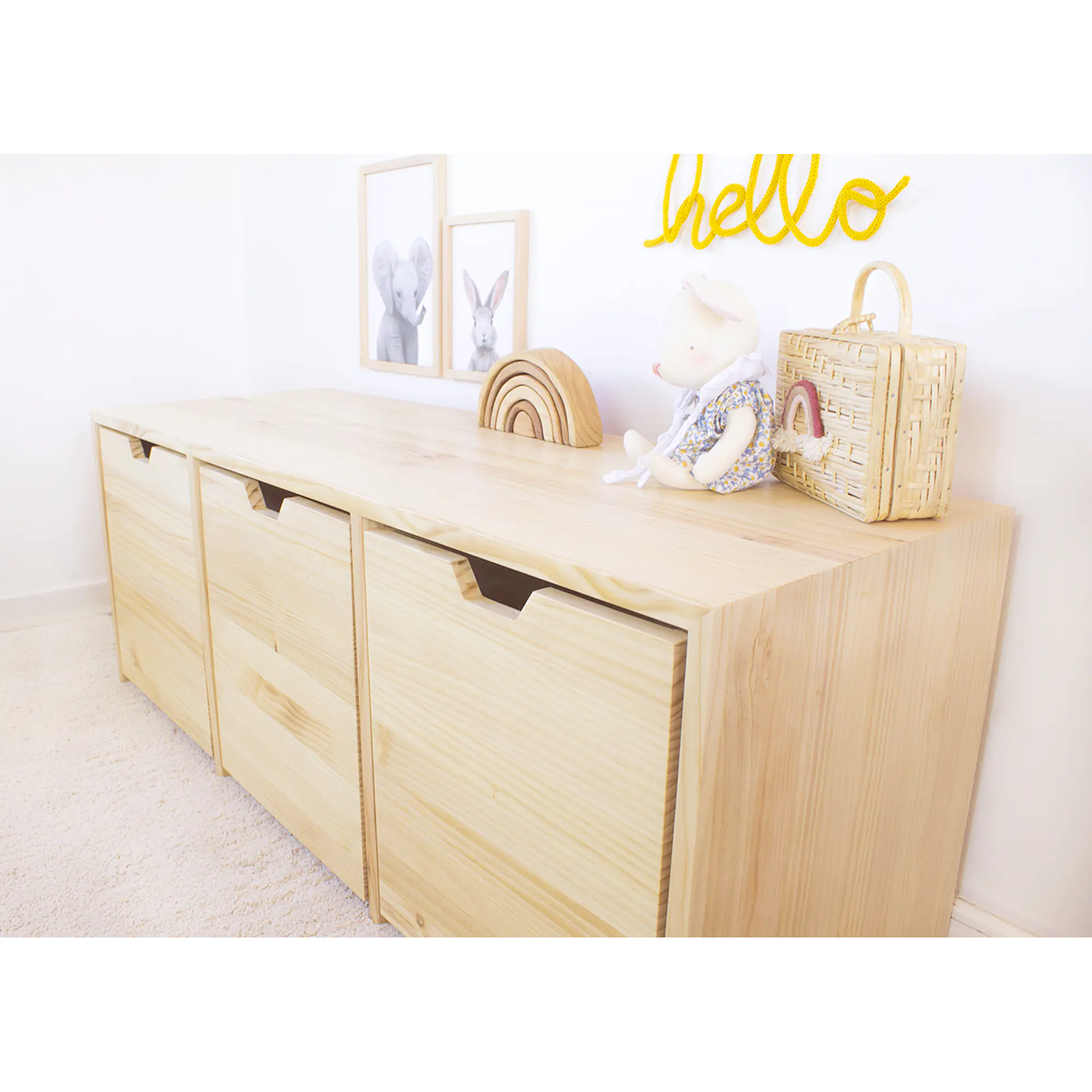 Mueble organizador de madera natural / cajones con ruedas ocultas (opción 2, 3 o 4 cajones)  4